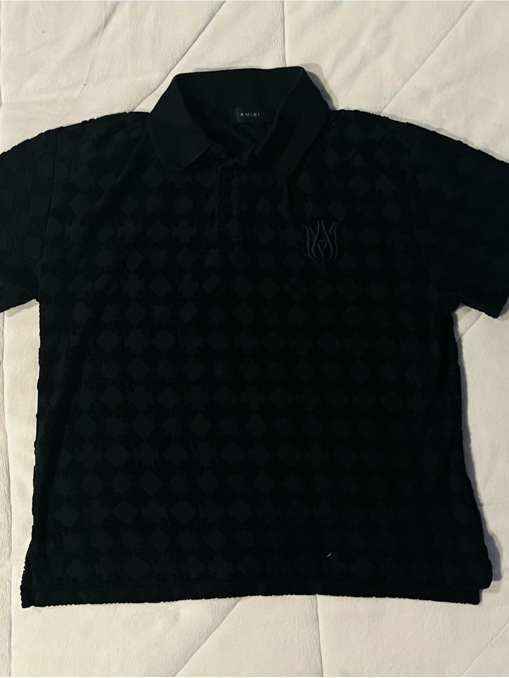 AMIRI Black MA Quad Towelling Polo Shirt Large